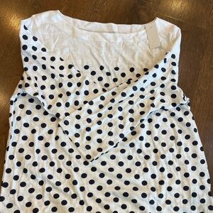 NEW. Loft. Blue and white polka dot 3/4 sleeve cotton shirt. Boat neck.